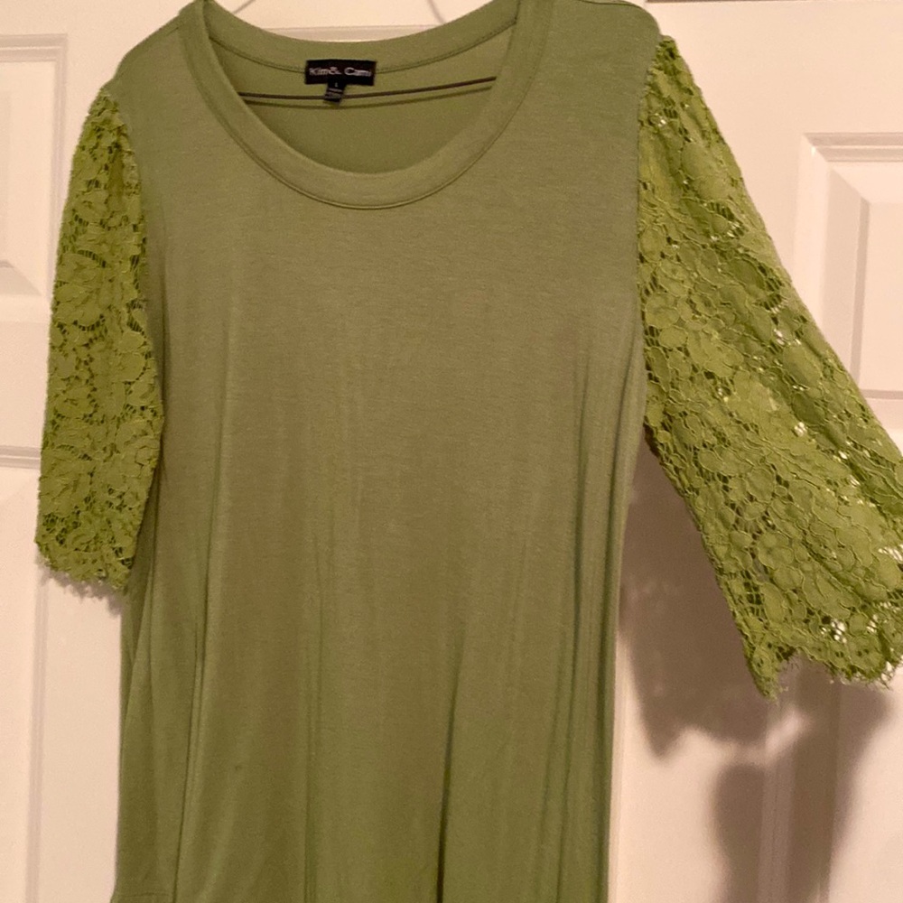 Kim and Cami Top with 3/4 Lace Sleeve